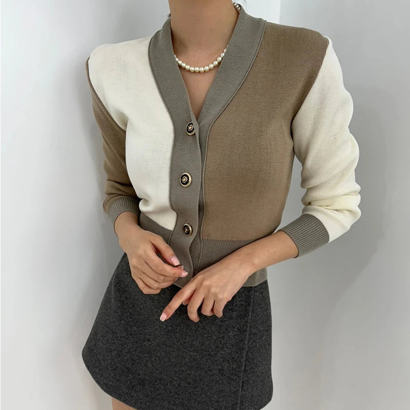 Cardigan Maglione Donna Scollo a V Manica Lunga