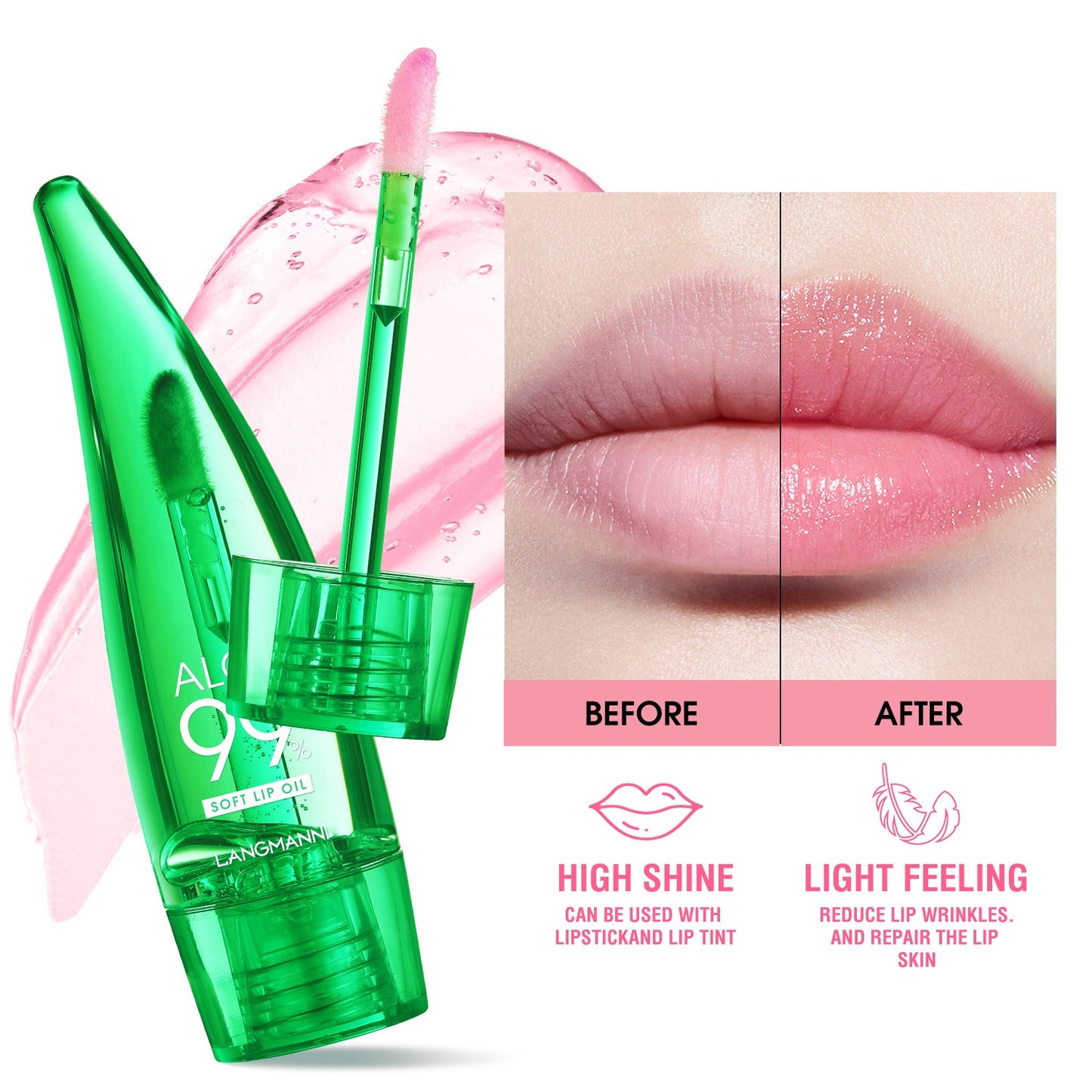 langmannni Aloe vera lip gloss, smalto per labbra che cambia colore in base alla temperatura, rossetto idratante e protettivo, olio per labbra