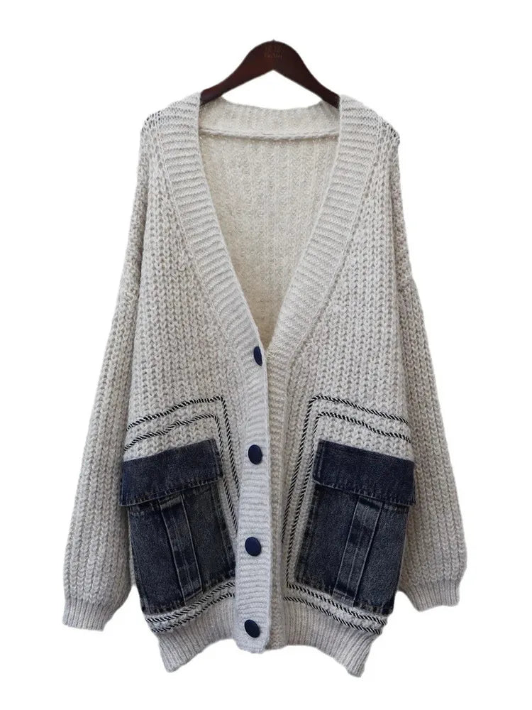 Cardigan largo con scollo a V da donna