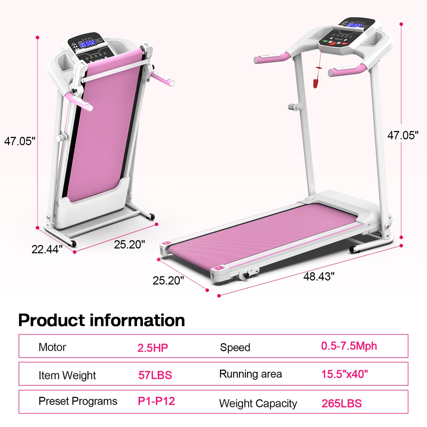 Tapis roulant elettrico pieghevole per la corsa e la camminata per la palestra di casa, capacità di peso massima di 265