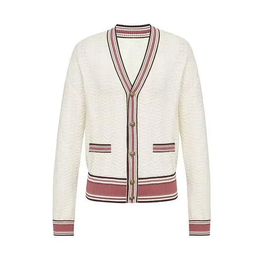 Elegante cardigan a righe in maglia