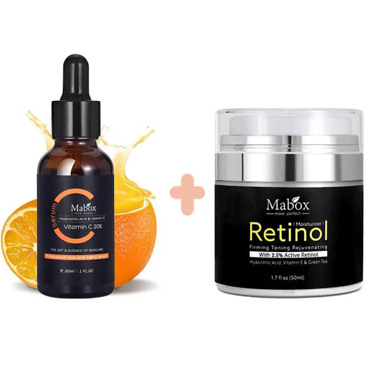 MABOX 2,5% Retinol Whitening Face Cream + Vitamin C Whitening Serum Crema Viso Idratante Anti-età